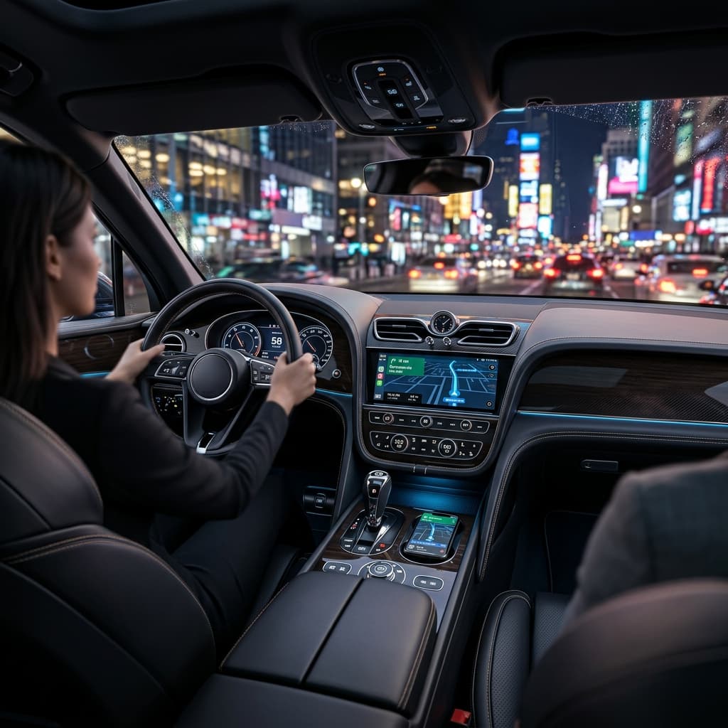 GPS dashboard navigation in luxury car interior